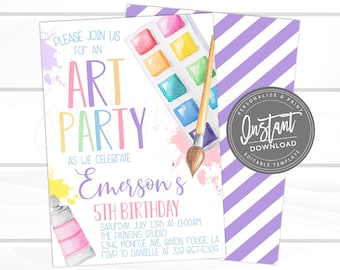 Fun Art Painting Party Invitation, Cute Girl Paint Art Party Birthday invite, Birthday Invite, Editable Girl Birthday Invite, Instant Access