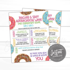 Itinerário EDITÁVEL da Semana de Valorização do Professor, arquivo digital para impressão, tema Rosquinha de Apreciação Programação da Semana Eventos Acesso Instantâneo Editar Agora