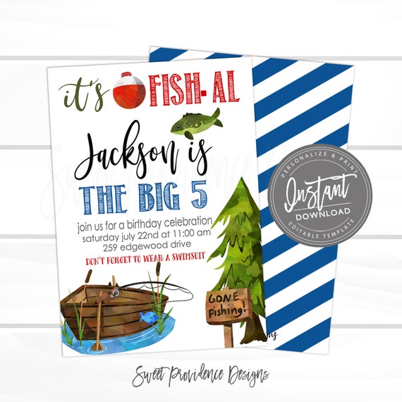 Fishing Birthday Invitation, Boy Fishing Invitation, O-Fish-al, Editable Birthday invite, outdoors Invitation, Instant Access, Il_570xn