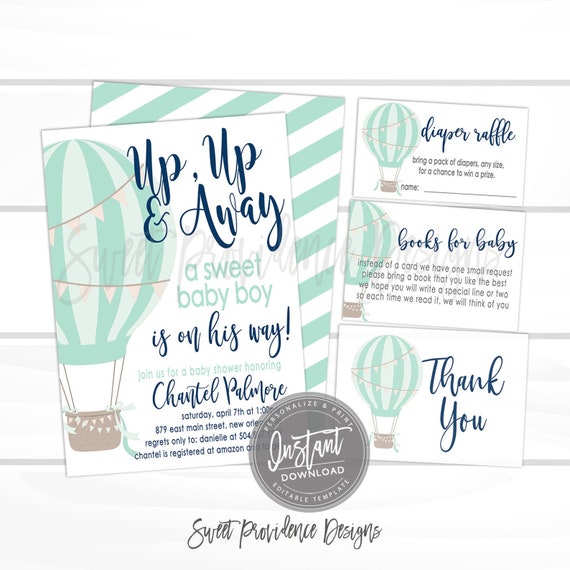 Hot Air Balloon Invitation Balloon Baby Shower Invitation Etsy