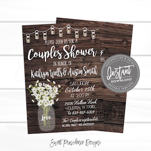 Rustic Couples Shower invitation, Editable Couples Shower Invite, Couple Shower Invitation, Fall Shower invite,  Instant Access