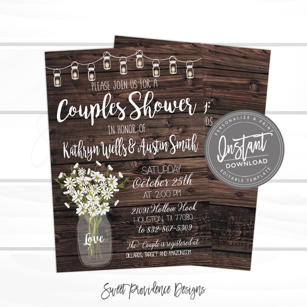 Rustic Couples Shower invitation, Editable Couples Shower Invite, Couple Shower Invitation, Fall Shower invite,  Instant Access