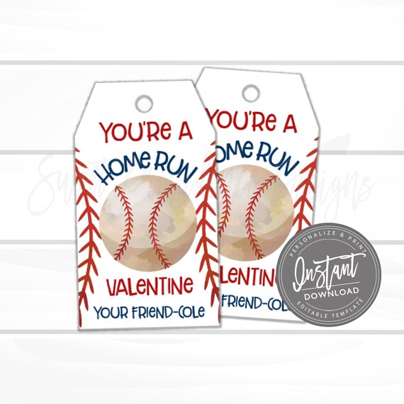 Baseball valentine card printable baseball favor tag sports valentine 