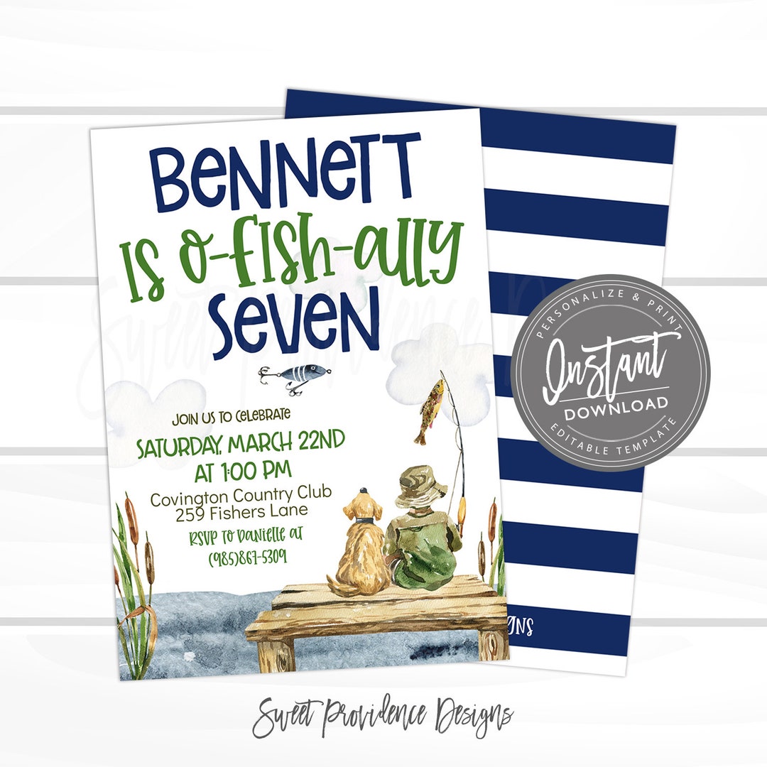 Fishing Birthday Invitation, O-fish-ally Invitation, Editable Birthday ...