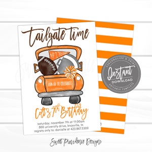 Football Birthday Invitation, Editable Boy Girl birthday Birthday template, Orange White Football tailgate time Invite Instant Access