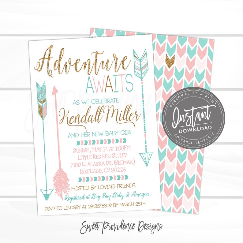 Girl Adventure Shower Invitation Adventure Awaits Baby Shower Etsy