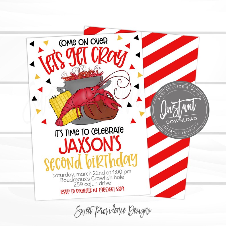 Crawfish Boil Birthday Invitation, Editable Kids Crawfish Boil Birthday Invite, Any Occassion invitation, Printable Instant Access Edit Now image 1