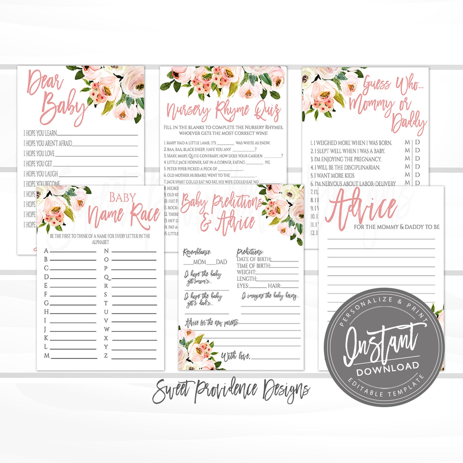 Baby Shower Games Template Pack Printable Floral Bouquet Etsy Baby Shower Games Template Pack Printable Floral Bouquet Etsy