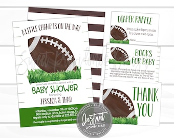 Little Champ Baby Shower Invitation, Editable Football Baby Boy Shower template, Football Shower Invite, Instant Access,