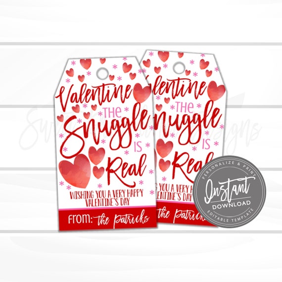Valentine Favor Tag Printable, The Snuggle is Real, Teacher Staff Employee Gift Tag, Party Favor Tag, Editable template INSTANT ACCESS Il_570xn
