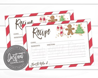 Christmas Cookie Exchange Recipe Card, Editable Christmas Recipe Card template,Cookie exchange,Gingerbread,Christmas Recipe,Instant Download