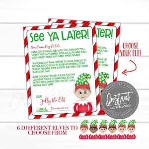 Peut inclure: Deux lettres imprimables sur le th&egrave;me de No&euml;l avec des bordures ray&eacute;es rouges et blanches. Les lettres pr&eacute;sentent le texte "See Ya Later!" et "Choose Your Elf!" avec une illustration d'elfe. Les lettres sont personnalis&eacute;es et imprimables.