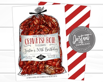 Crawfish Boil Birthday invitation, Editable Crawfish Invite, ANY OCCASION, Louisiana Crawfish Invitation template, Instant Access - Edit NOW