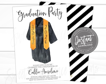 Graduation Party Invitation, Grad Party invite, Class of 2026, Editable Graduation Announcement Invitation, Decor Printable Instant Access