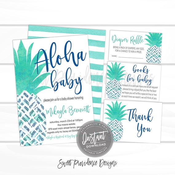 Pineapple Baby Shower Invitation Kit Aloha Invitation Editable
