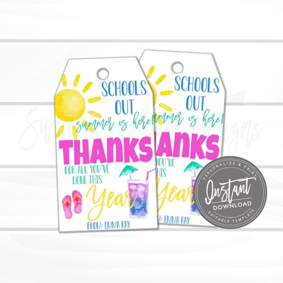Teacher Appreciation Printable Gift Tag, Schools Out Summer Is Here Thank You Favor Tag, End of Year, summer Tag Printable, Instant Download Il_570xn