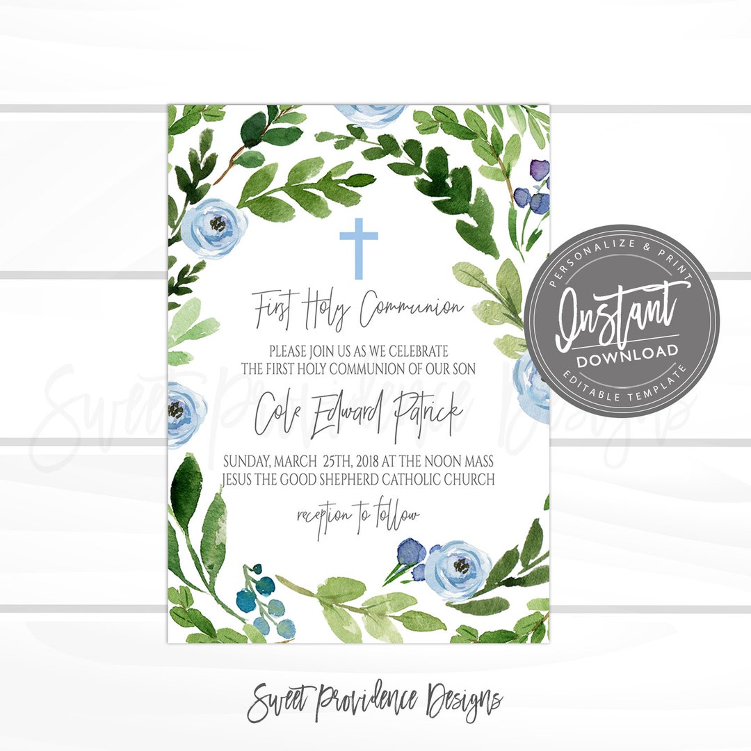 First Communion Invitation, EDITABLE 1st Holy Communion Party