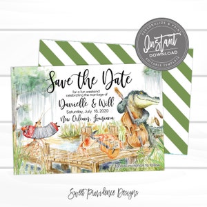 Cajun Swamp Save the Date Invite, New Orleans Bayou Band Shower Invite, Editable Save the Date Card, Louisiana Invitation, Instant Access