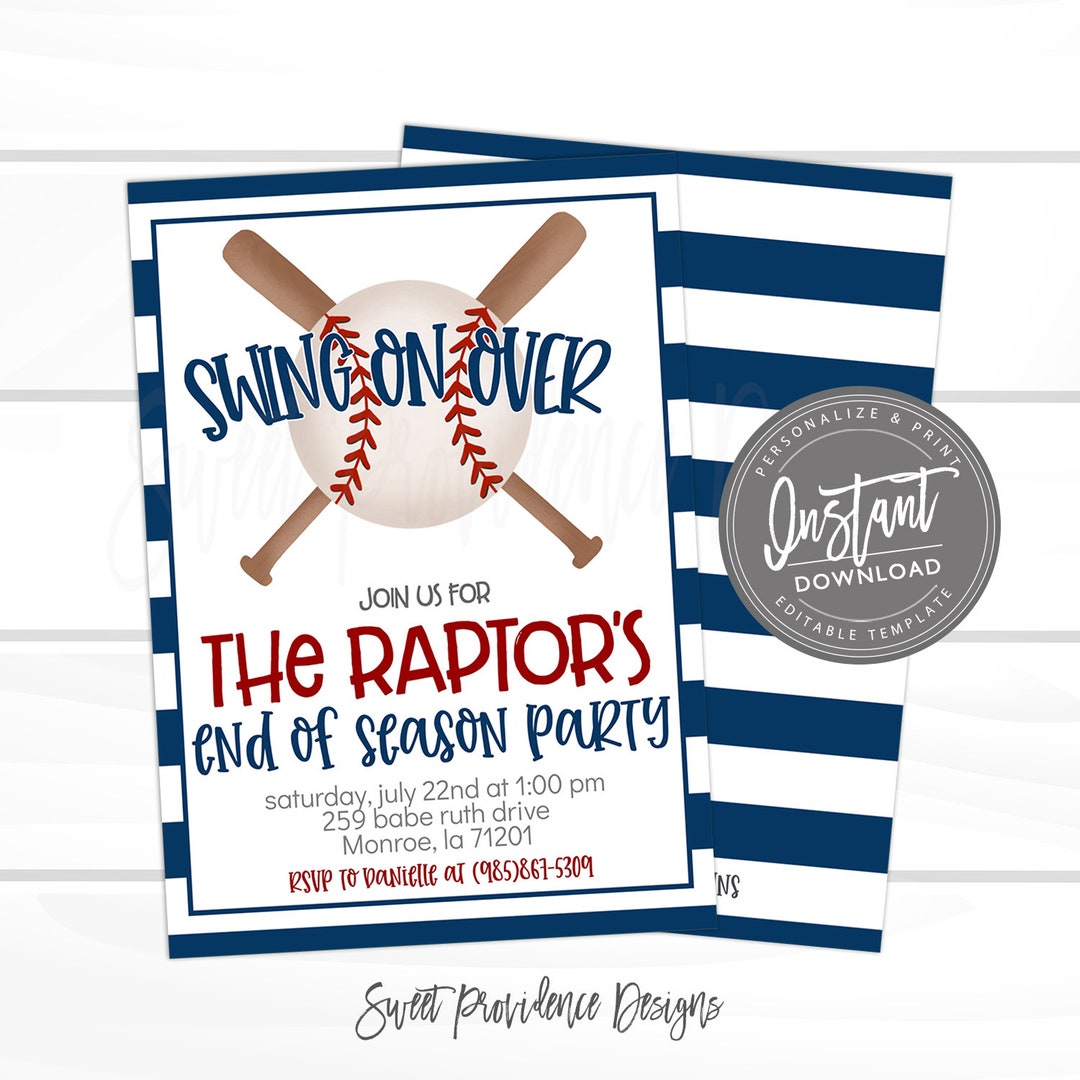 Baseball Invitation, End of Season, Swing on Over, Editable Baseball