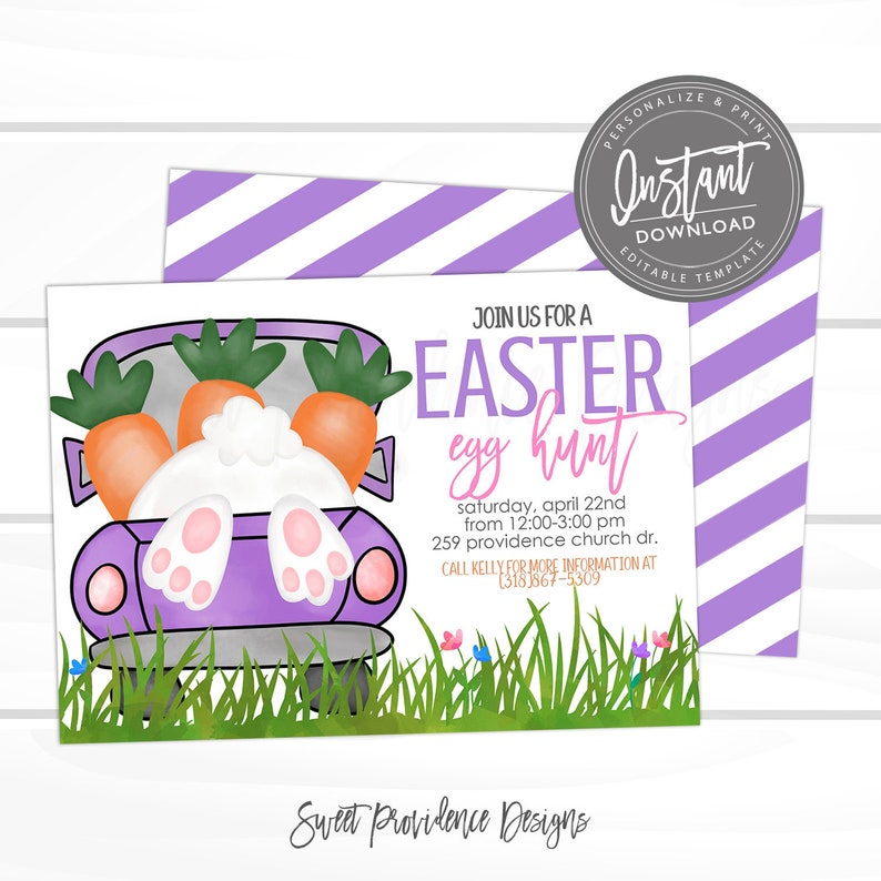 Egg Hunt Invitation, Easter egg hunt Flyer, Easter Bunny egg hunt Spring Fling Church invite, Editable Template, Printable Instant Access bild 1