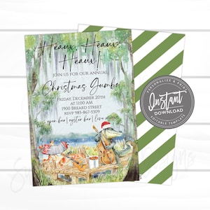 Cajun Christmas Party Invite, Heaux Heaux Heaux, Cajun themed Invite, Christmas Gumbo, Digital Template, Instant Access Printable- EDIT NOW