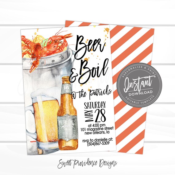 Crawfish Beer and Boil Invitation, Any Occassion Crawfish Boil, Editable Graduation Birthday company Invite, Instant Access Il_570xn