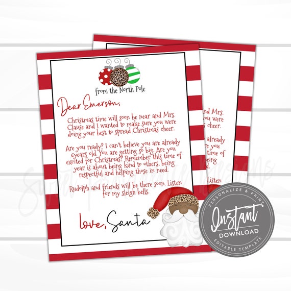 EDITABLE Letter From Santa Printable Santa Letter Instant - Etsy