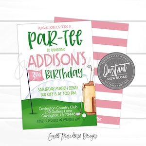 Golf Birthday Invitation, Let's Par-Tee, Editable pink golf party, Girls Sports Birthday Invitation, Top Printable Instant Access EDIT NOW