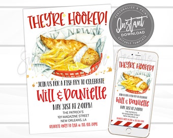 Engagement Fish Fry Invitation, Fish Fry Invitation, Editable Any Occassion Birthday Neighborhood Company, Instant Access - EDIT NOW