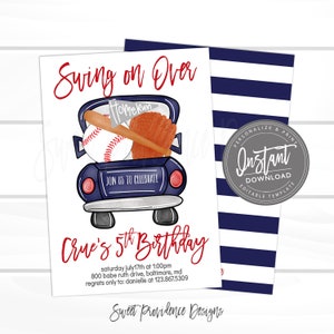 Baseball Birthday Invitation, Swing on Over Birthday, Editable baseball truck template, Boy Birthday Invitation, Printable Instant Access