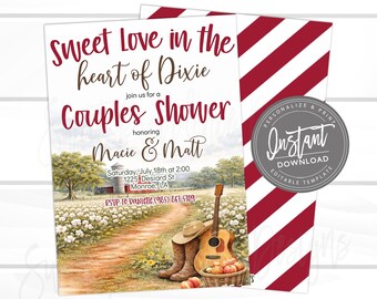 Südliche Paare Dusche Einladung, Im Herzen von Dixie, Alabama Hochzeit Dusche einladen, Land Verlobungsfeier bearbeitbar Sofort Download