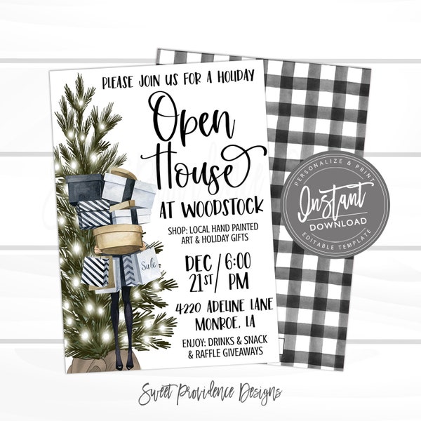 Holiday Flyer, Editable Christmas Open House Flyer, Holiday Boutique Invite, Small Business Shop Flyer, Editable Template, Instant Access