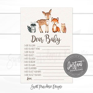 Wishes for Baby Card, Woodland Animal Dear Baby Wishes for Baby, Woodland Baby Wishes, Dear Baby, EDITABLE, , Instant Access image 1