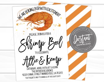 Shrimp Boil Invitation, Engagement Shrimp Boil invitation, Shrimp Couples Shower Birthday company, Editable Invitation , Instant Access