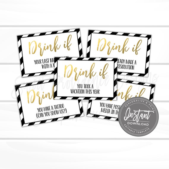New Years Eve Party Game Drink If Game Cards Editable NYE | Etsy