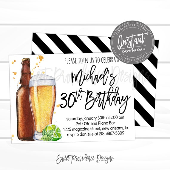 30th Birthday Invitation, Any Occassion Beer Invite, Editable Adult Birthday Party Invitation, 30th, 40th, 50th Birthday, Instant Access Il_570xn