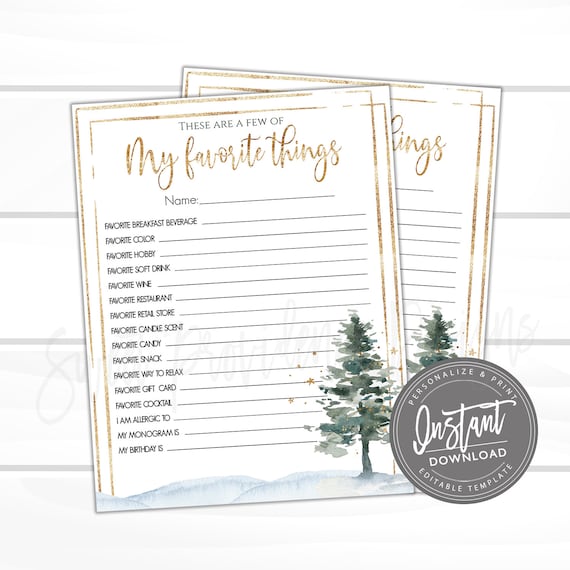 Editable Christmas Friends Favorite Things, Friend Questionnaire Survey, Few of My Favorite Things, Gift Letter, Appreciation, Printable Il_570xn