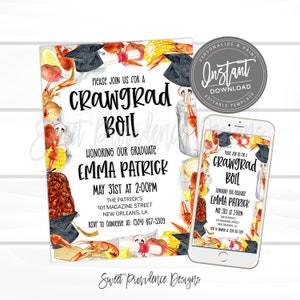 Crawfish Boil Invitation, Graduation Party Crawfish Boil invitation, Editable Crawgrad Boil Invite, class of 2024, Instant Access