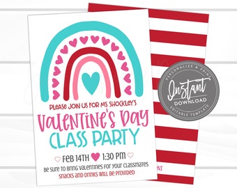 Valentine's Day Class Party Invitation, Editable Valentine's Day Class Party Invite, Editable party invite, template INSTANT DOWNLOAD