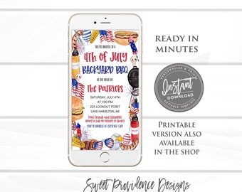 4th of July BBQ Invitation, Editable Flyer, red white blue BBQ Invite, ANY event Block party, Digital Printable Instant Access- edit now