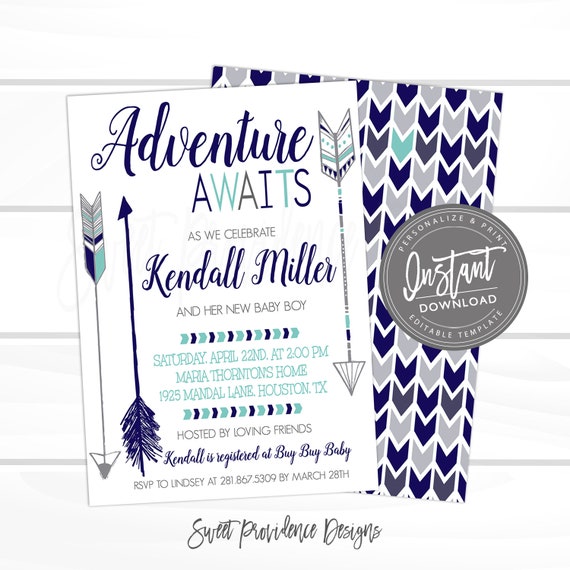 Adventure Shower Invitation Adventure Awaits Baby Shower