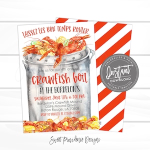 Puede incluir: Una invitaci&oacute;n a un &laquo;&nbsp;crawfish boil&nbsp;&raquo; en Bordelon's Crawfish Mound en Baton Rouge, Luisiana. La invitaci&oacute;n presenta una ilustraci&oacute;n de acuarela de una olla de cangrejos de r&iacute;o con ma&iacute;z, limones y especias. El texto dice &laquo;&nbsp;Laissez les bon temps rouler&nbsp;&raquo; y &laquo;&nbsp;Join us for our 4th annual Crawfish Boil at the Bordelon's&nbsp;&raquo;.
