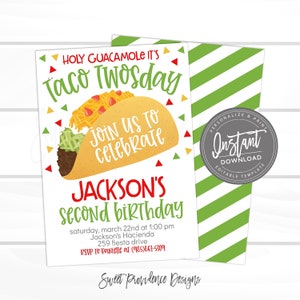 Taco Twosday Invitation, Taco Twos-day Birthday Invite, Taco Party, Printable Second Birthday, Editable Fiesta Template, Instant Access