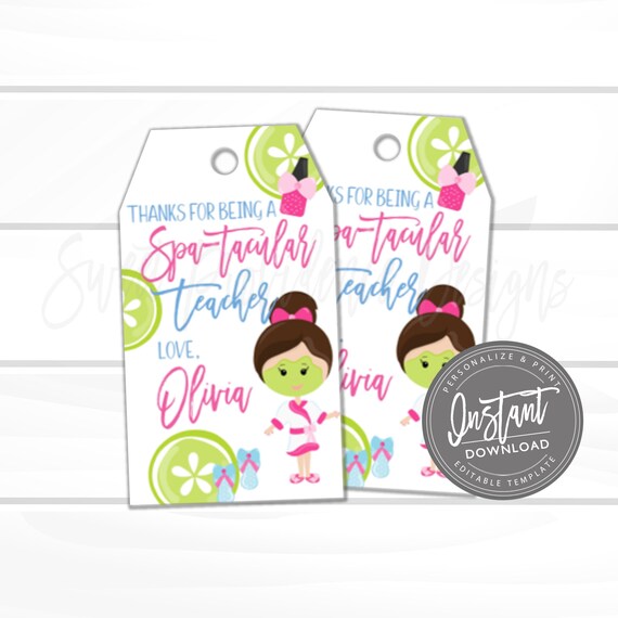 Teacher Appreciation Thank You Tag, You are a Spa-tacular Teacher, End of School Year Tag Printable Template, Instant Access, Edit Yourself Il_570xn