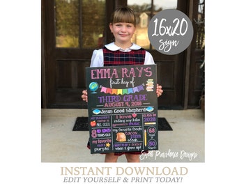 Back to School Chalkboard, First Day of School Sign, ANY GRADE, Back to School, 1st Day Printable Sign, EDITABLE, Instant Download