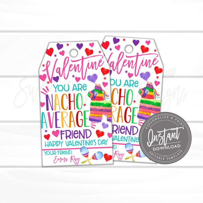 Valentine Card Kids Printable You are Nacho Average Friend | Etsy