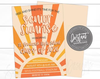 Senior Sunrise Breakfast invitation, Senior Week Grad Party Invite, Editable template, Class of 2025 Graduation  Instant Access Edit Now