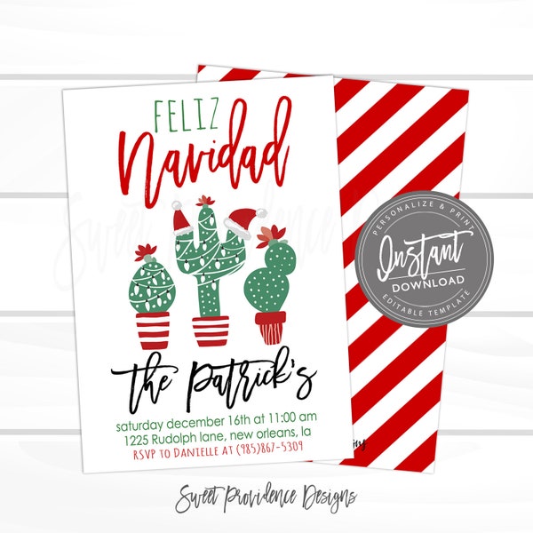 Feliz Navidad Invitation, Cactus, Editable Christmas Party template, Feliz Navidad Invitation, Christmas Party, winter, Instant Download