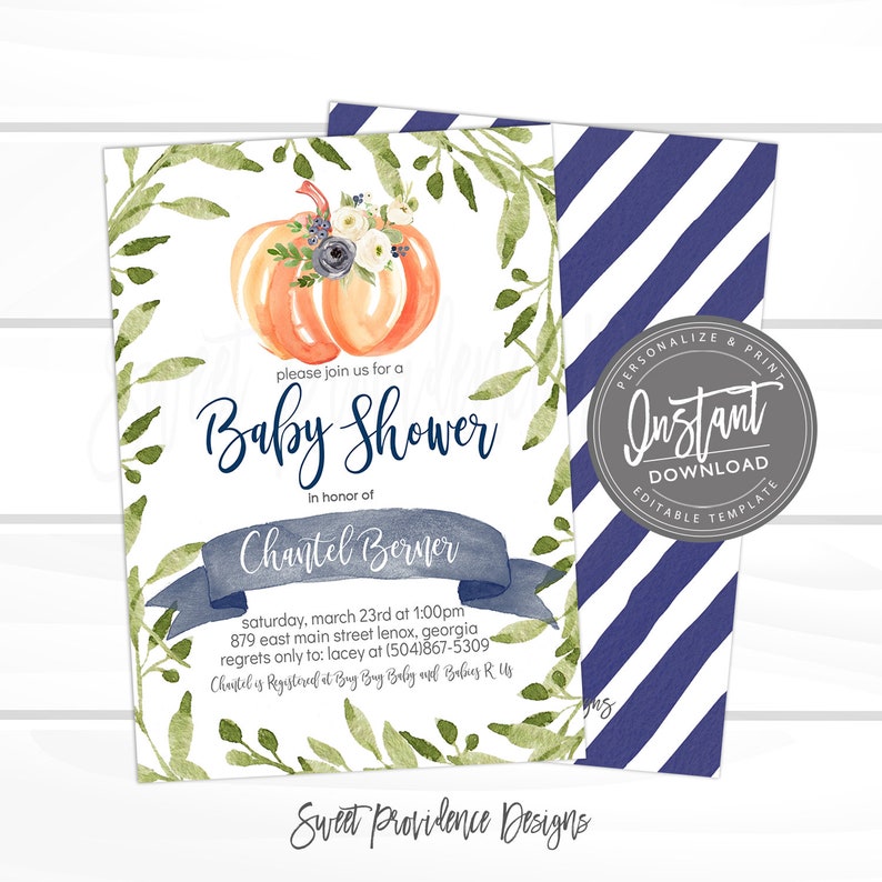 Boy Pumpkin Baby Shower Invitation Baby Boy Invitation Fall Etsy