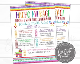EDITABLE Teacher Appreciation Week Itinerary, Printable Digital File, Appreciation Fiesta Week Schedule Events, Instant Access- Edit Now!